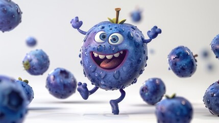 A Joyful Blueberry Character Dancing Amongst Other Blueberries