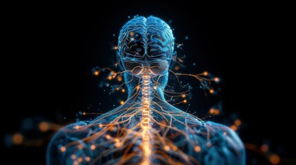 Human nervous system isolated 3D hologram.