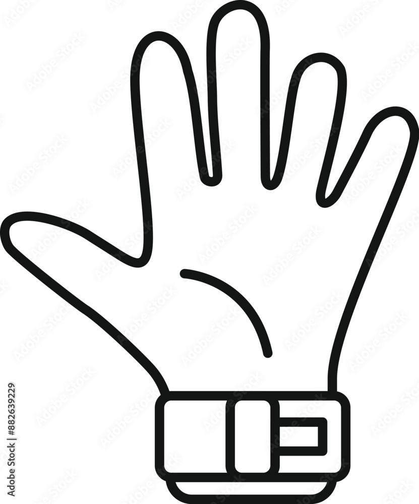 Poster Keeper glove icon in outline style showing goalkeeper equipment for soccer or football training and match