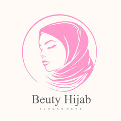 Muslim Woman Hijab Beauty Vector Logo Template