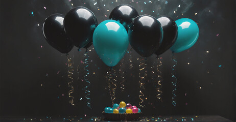 Elegant Background for a Birthday Party Featuring Vibrant Balloons and Glittering Confetti to Enhance the Festive Mood
