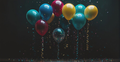 Captivating Birthday Party Background: Bright Balloons and Sparkling Confetti Creating a Festive and Uplifting Celebration Scene
