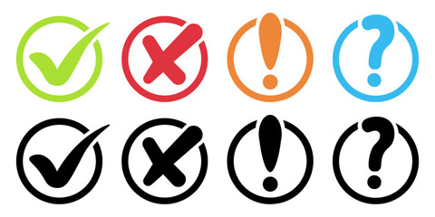 Check , cross, question mark  and exclamation mark icons set.Vector