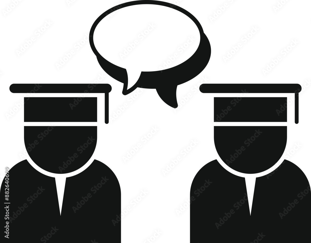 Poster simple icon representing two students having a conversation, symbolized by a speech bubble