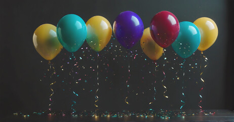 Festive Birthday Party Scene with an Explosion of Colorful Balloons and Radiant Confetti in the Background
