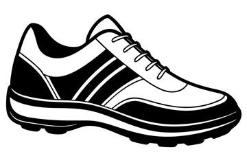 Black flat running Golf shoes vector illustration white background