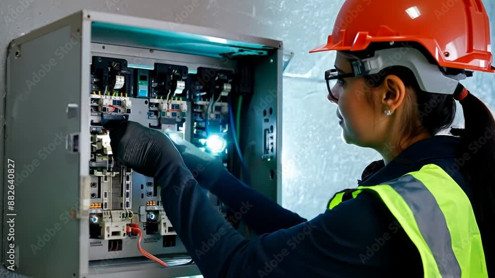 Poster electrician working on a fuse box generative ai