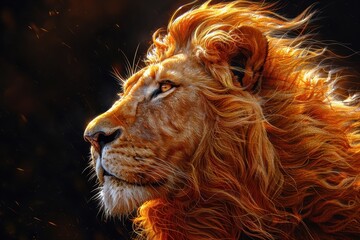 A photorealistic portrait of a majestic lion, capturing its power and presence.
