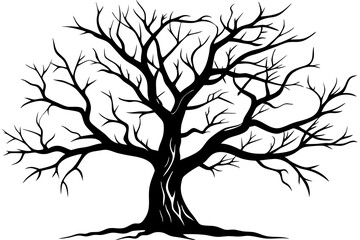 Black dead tree silhouette vector illustration, white background