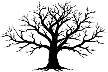 Obraz premium Black dead tree silhouette vector illustration, white background