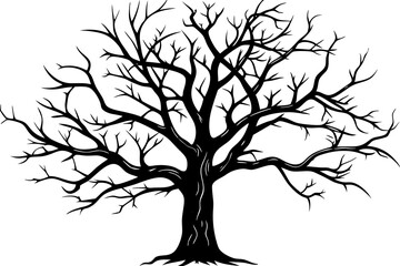 Black dead tree silhouette vector illustration, white background