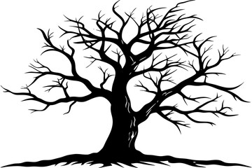 Black dead tree silhouette vector illustration, white background