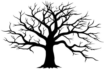 Black dead tree silhouette vector illustration, white background
