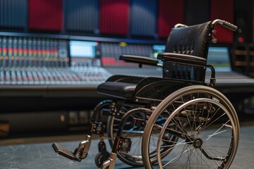 Wheelchair at Recording Studio Control Panel Inspiring Artistic Expression and Musical Talent, Empowering Creativity