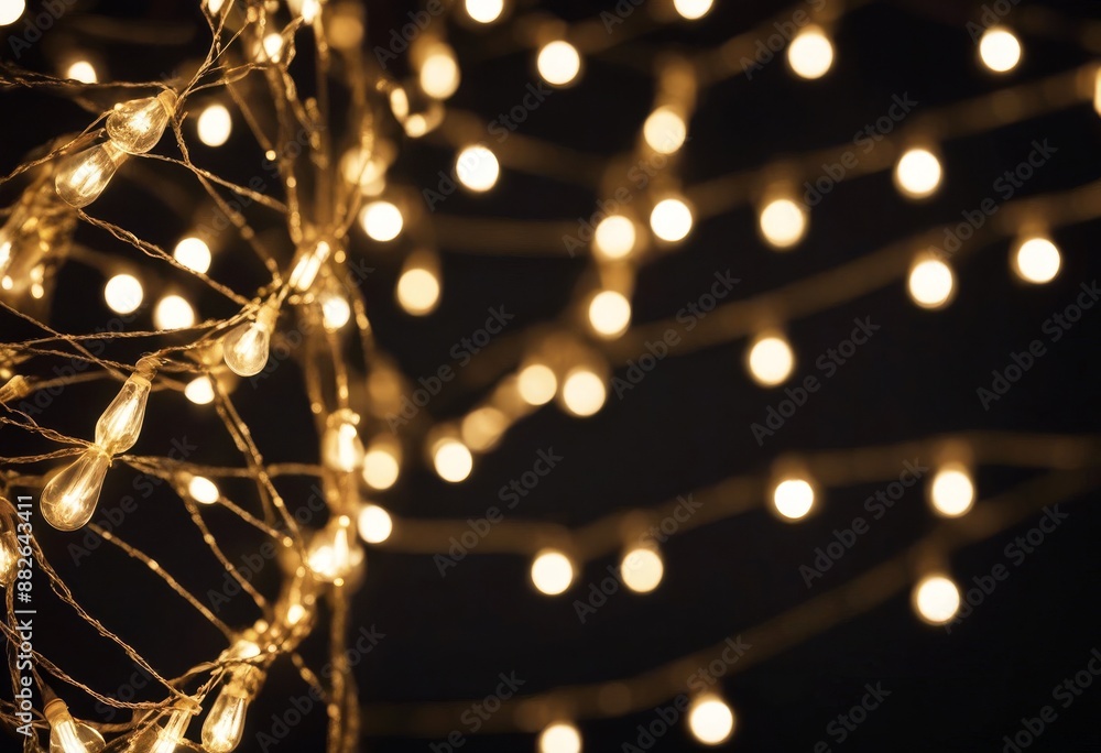 Wall mural string defocused decoration yellow lights background white gold black blur