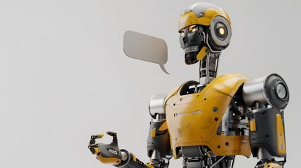 3d rendering. Smiling robot with mock up texts bubbles and messages
