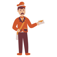 Postman Character Isolated on White Background. Vector Illustration in Cartoon Concept. 