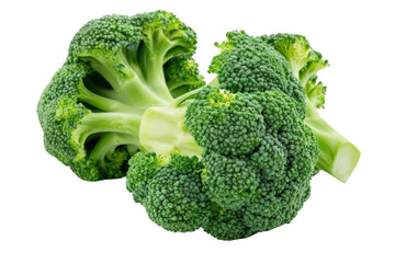 Fresh green broccoli florets with stems, isolated on white background. Perfect for healthy eating and nutritious diet concepts.