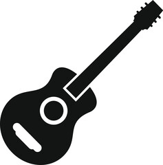 Black silhouette of a simple acoustic guitar with a sound hole, representing music and musical instruments