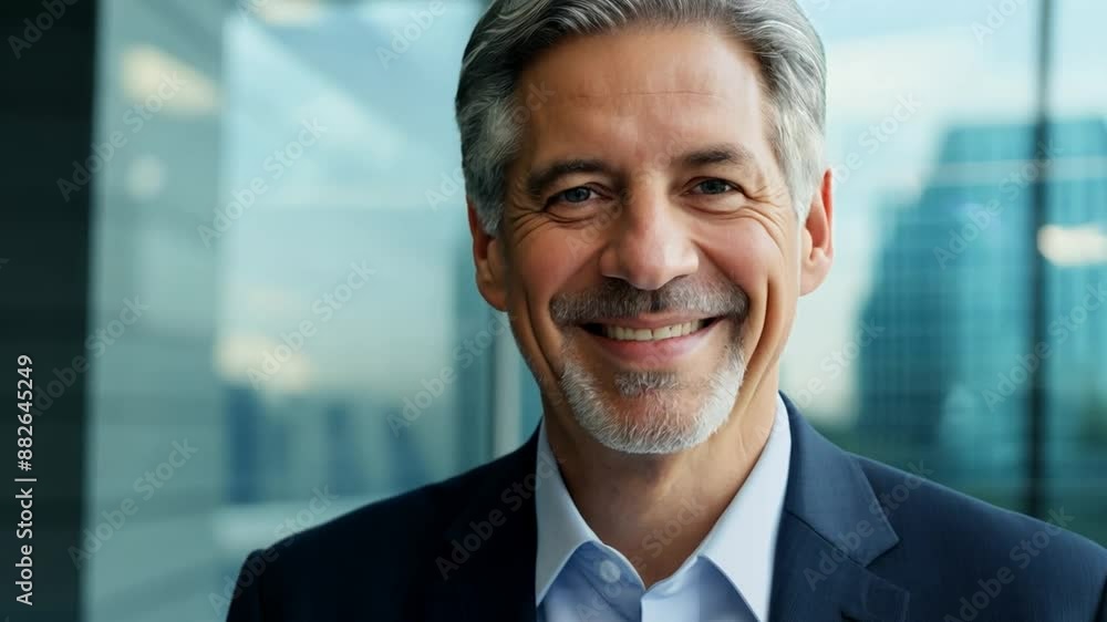 Poster smiling consultant in modern office building generative ai