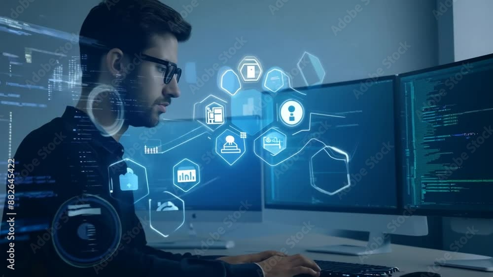 Poster cybersecurity professional working on code generative ai