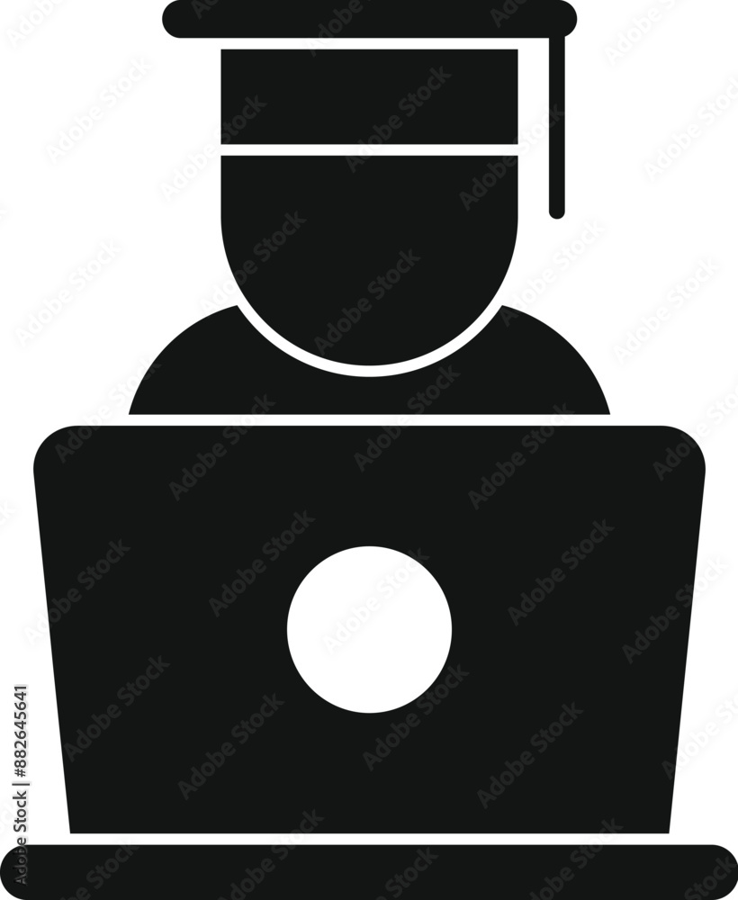 Canvas Prints black silhouette of a graduate student working on a laptop, concept for online education or home off