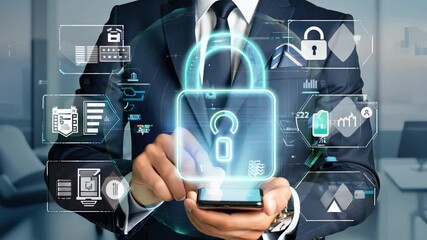 Businessman Protecting Data on Smartphone Generative AI