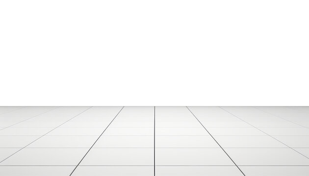 empty white tile floor isolated on transparent background cutout