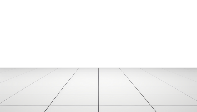 empty white tile floor isolated on transparent background cutout