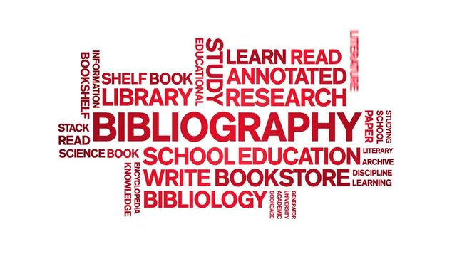 Bibliography animated word cloud;text design animation tag kinetic typography seamless loop.