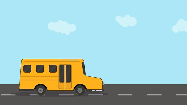 school bus on the road, back to school concept, 4K animation.