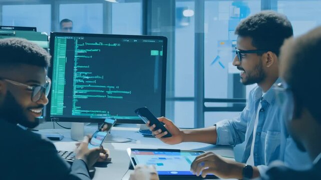 Mobile App Developers Working in Modern Office Generative AI