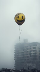 Obraz premium Smiley balloon floating city outdoors transportation.