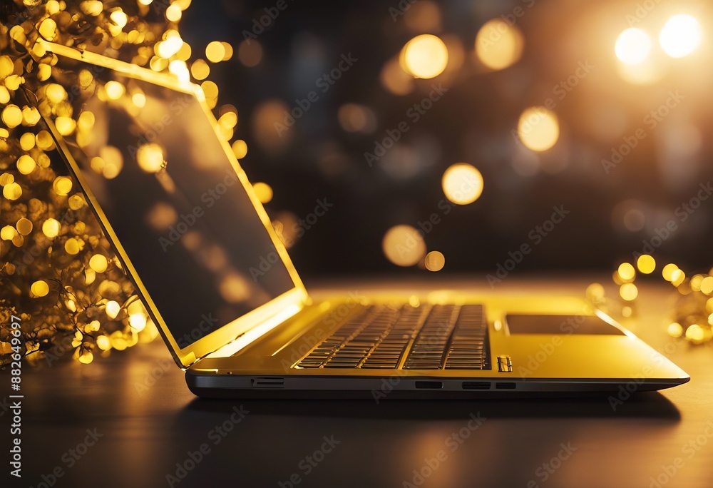 Poster text laptop computer background concept r three dimensional mock beginning abstract yellow communica