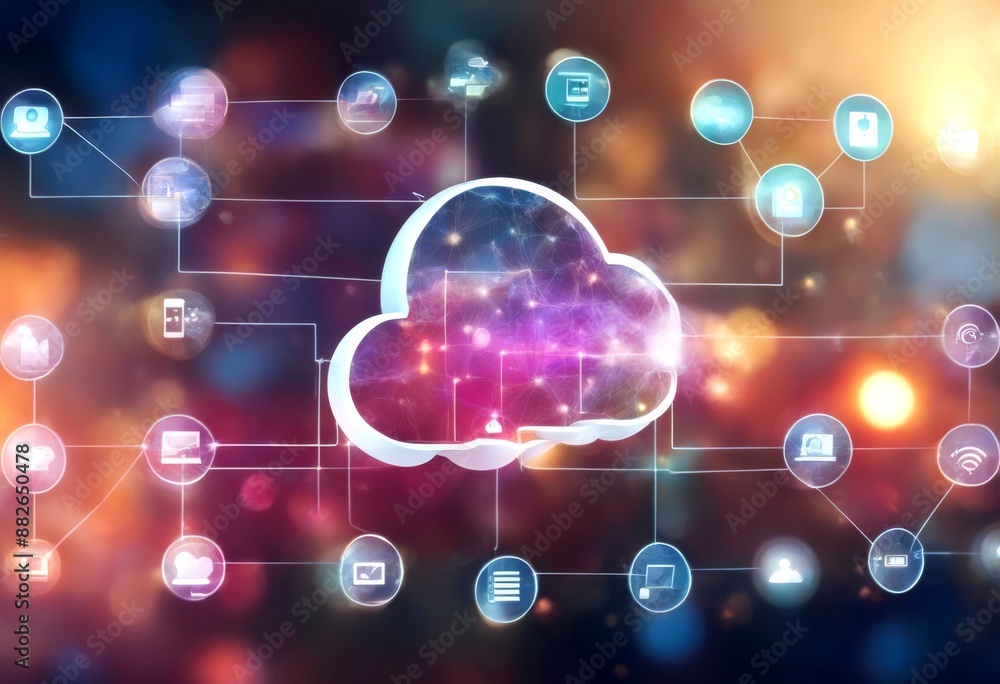 Poster cloud social computing business 3d data technology 4k colourful network modern concept connection co