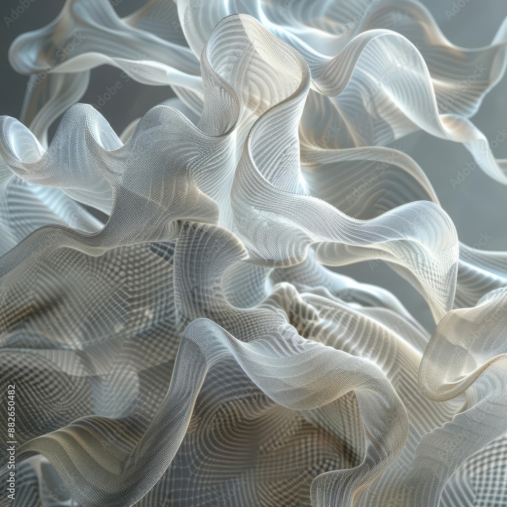 Poster abstract white silk waves form elegant patterns, creating an ethereal and delicate visual effect in 