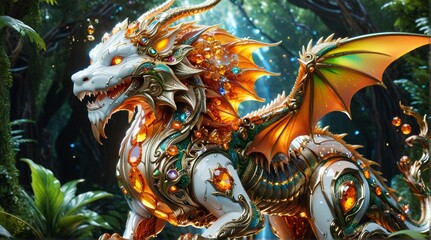 Obraz premium Radiant Amber-Embellished Dragon