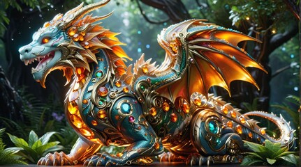 Fototapeta premium Radiant Amber-Embellished Dragon
