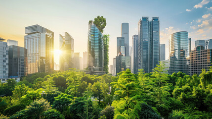 Naklejka premium Green Cityscape with Modern Buildings.