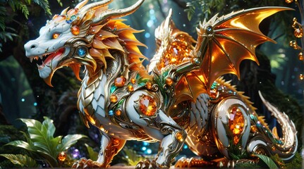 Obraz premium Radiant Amber-Embellished Dragon