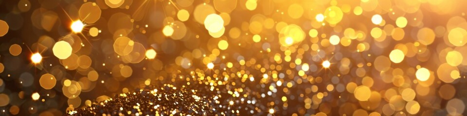 Fototapeta premium Golden Christmas particles and sprinkles, confetti for holiday celebrations such as Christmas or New Year. Shining golden light. Wallpaper background for advertising or gift wrapping and web design