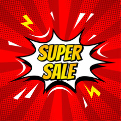 Sale Banner Template with Super Sale offer in comic style