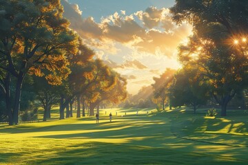 Group of golfers walking down a fairway.