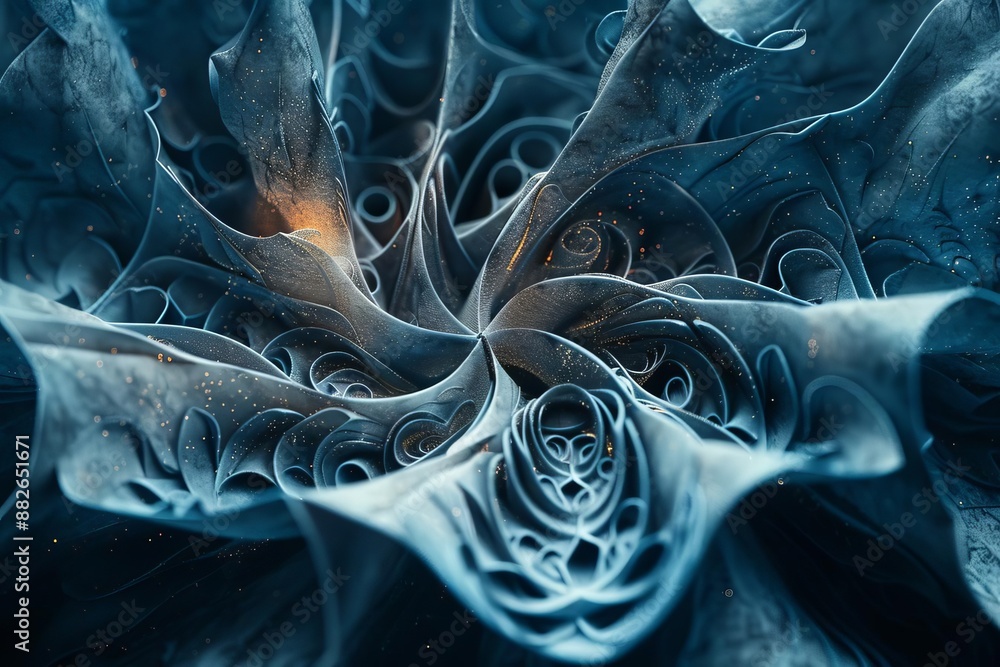 Aufkleber intricate abstract fractal artwork in shades of blue, capturing mesmerizing patterns and shapes with