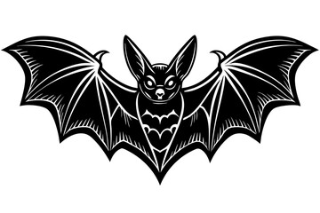 A black bat with outstretched wings on a white background. Vector illustration.