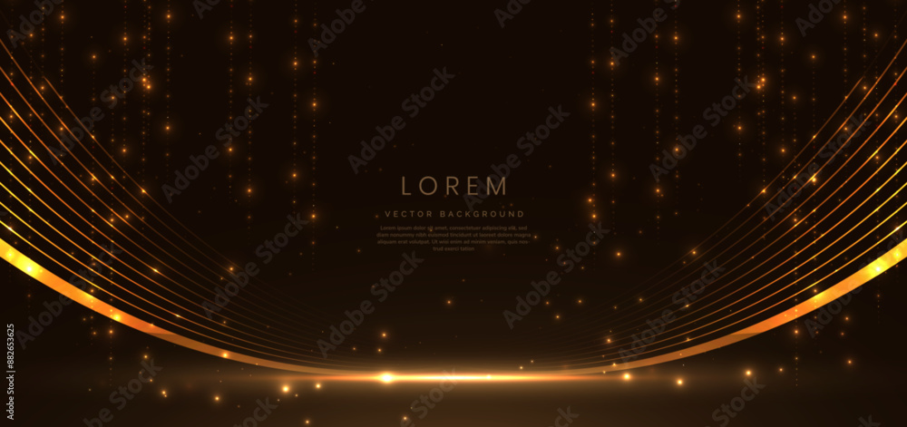 Poster abstract glowing gold lighting curve lines on dark background with lighting effect and sparkle with 