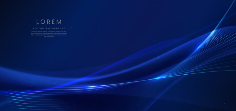 Abstract luxury glowing lines curved overlapping on dark blue background.