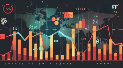 Obraz premium Financial growth chart with data points and currency symbols, showcasing profit indicators and market trends for reports.