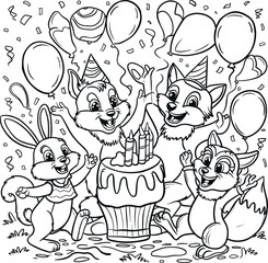 Animals birthday party coloring page