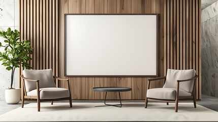 Modern Living Room with Blank Canvas